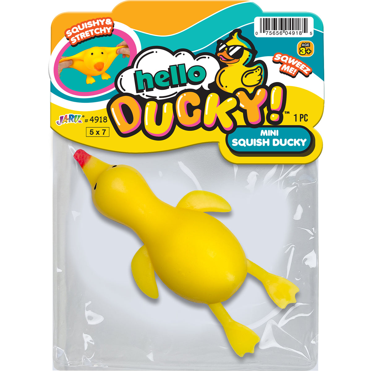 Ja-Ru Hello Ducky! Mini Squish Ducky – Stretchy Squeezy Duck