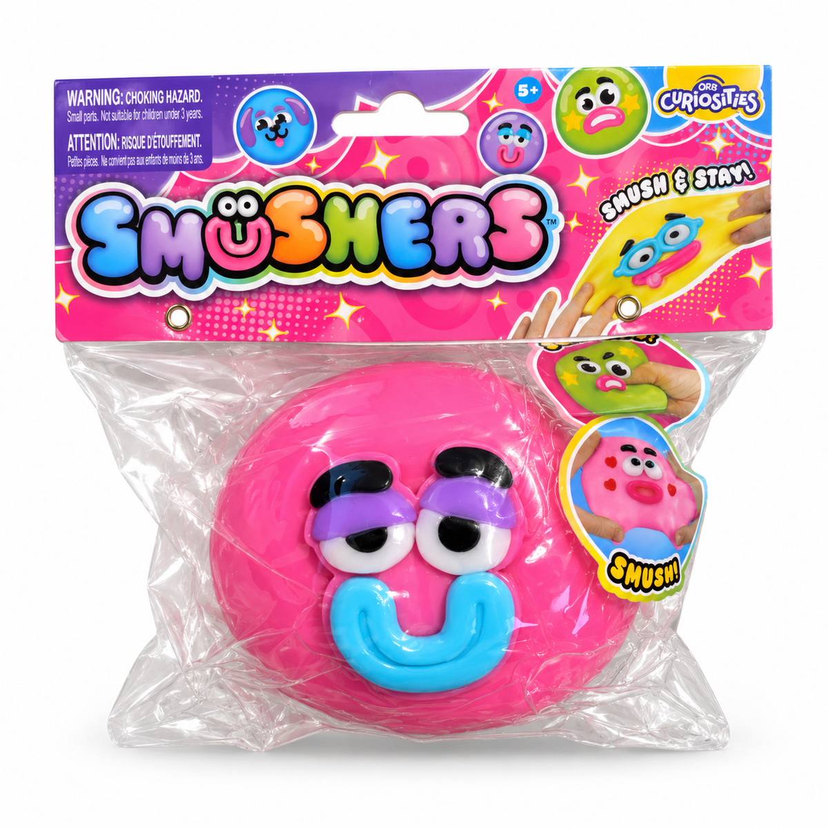 ORB Smushers Squishy Toy – Hot Pink Sleepy Face