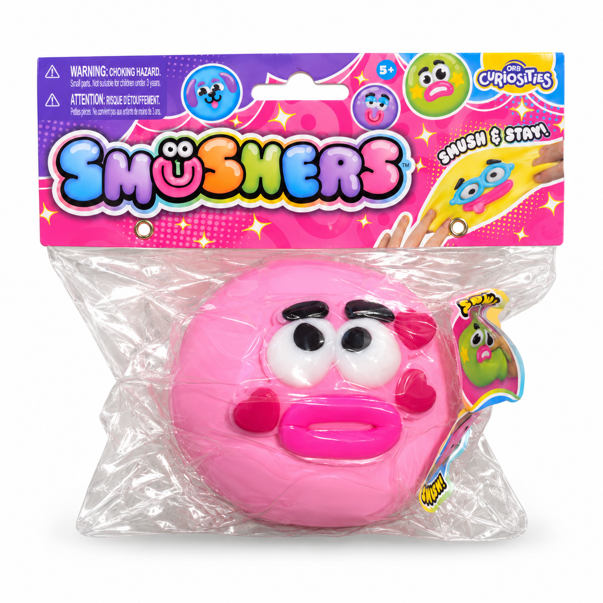 ORB Smushers Squishy Toy – Light Pink Heart Face